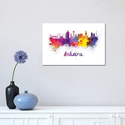 Ankara Skyline in Watercolor by Paul Rommer – Wrapped Canvas Graphic Art